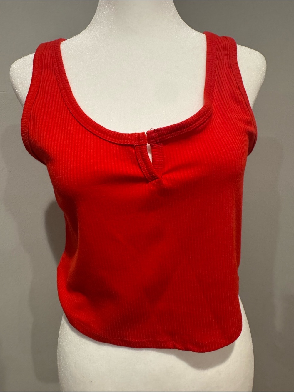 love J Red Ribbed Tank with Notch Neck